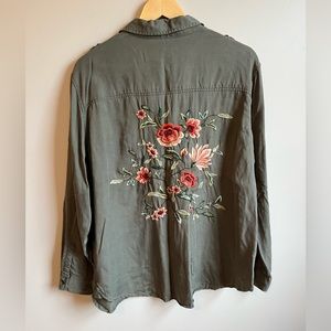 American Eagle Embroidered Military Style Button Down